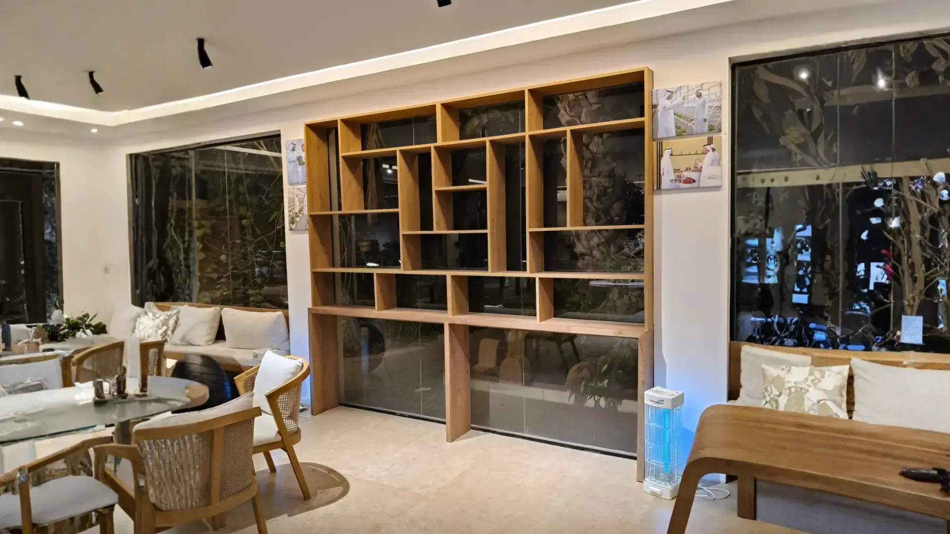 Custom wardrobe with ambient lighting designed by Muzeirea Carpentry in Masfoot Ajman